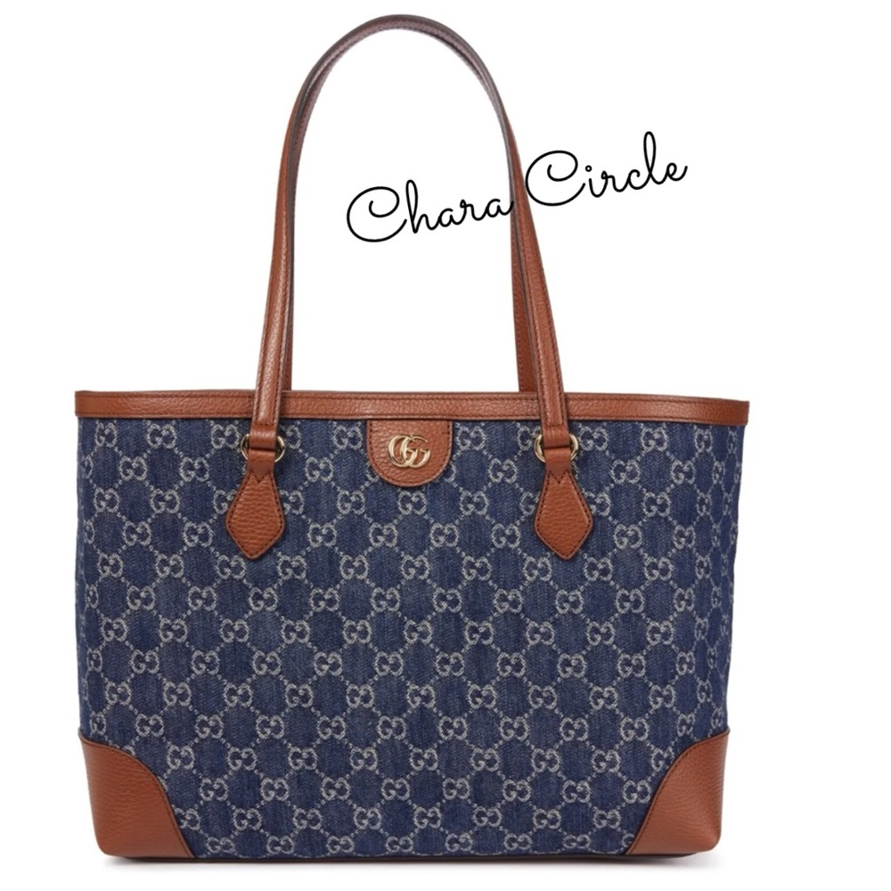 New Denim Brown Gucci GG Medium Ophidia Tote
